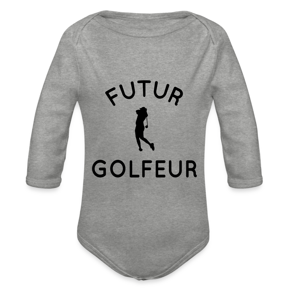 Body Bébé bio manches longues - Futur golfeur - gris chiné