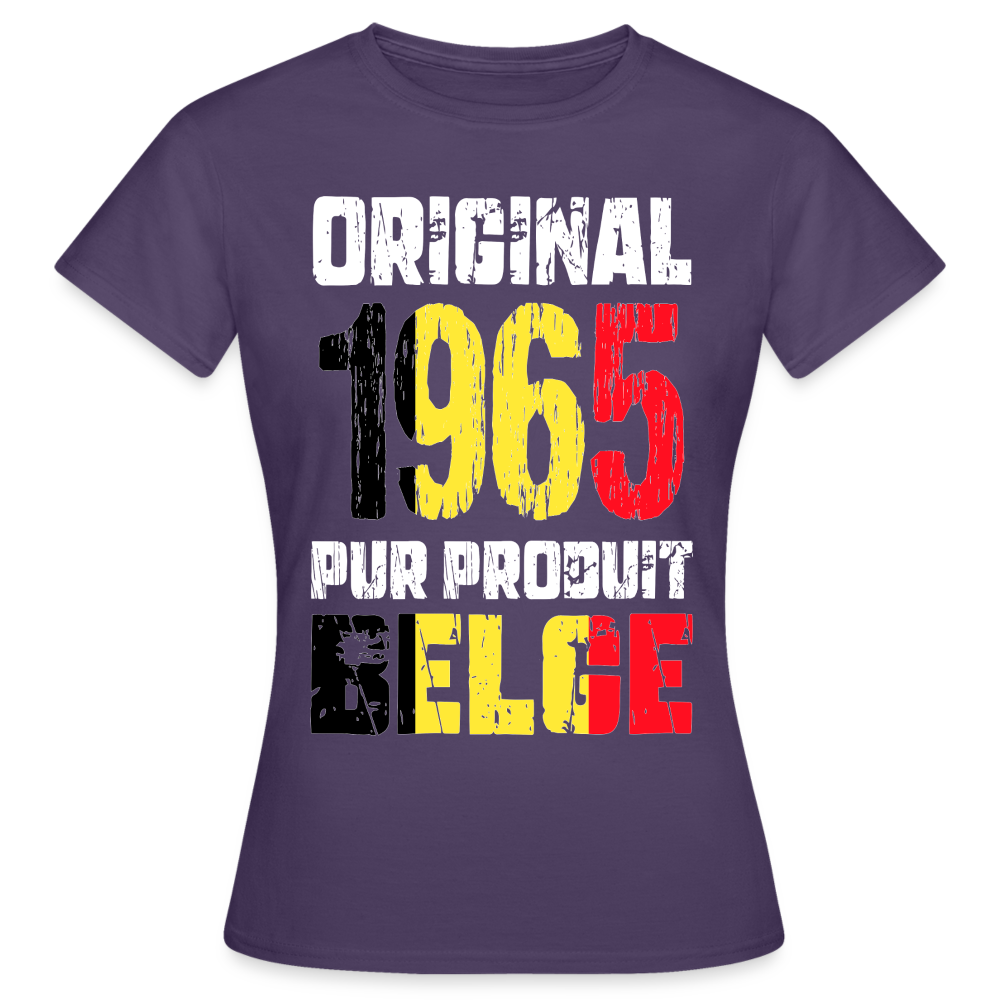 T-shirt Femme - Anniversaire 60 Ans - Original 1965 - Pur produit Belge - violet foncé