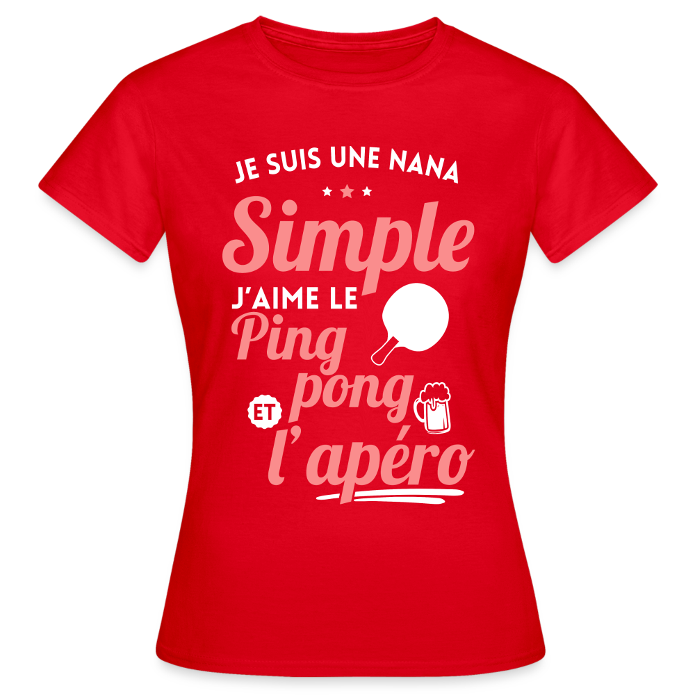 T-shirt Femme - J'aime le ping-pong et l'apéro - rouge