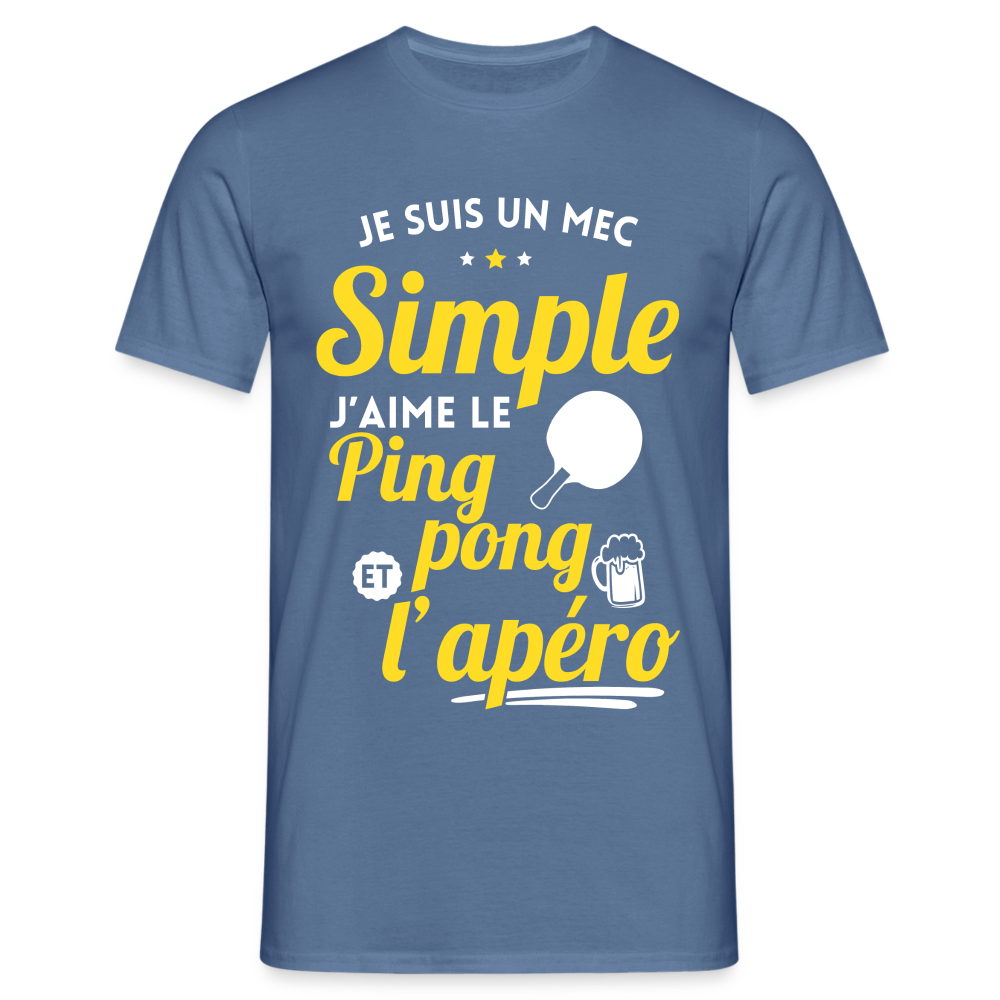 T-shirt Homme - J'aime le ping-pong et l'apéro - bleu pigeon 