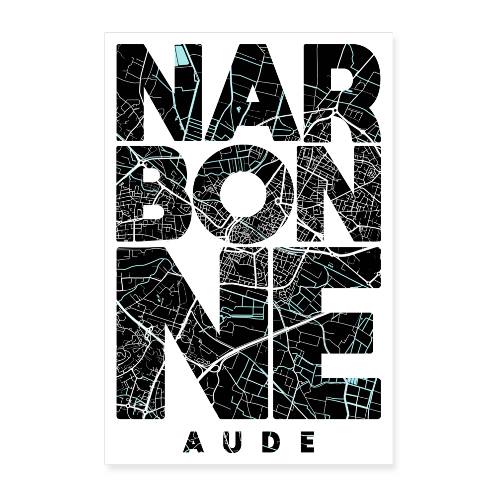 Poster Narbonne - Plan Narbonne - 40 x 60 cm - blanc