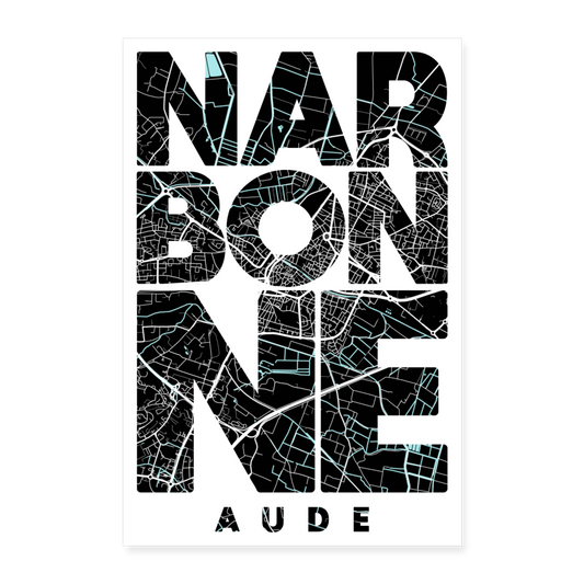 Poster Narbonne - Plan Narbonne - 40 x 60 cm - blanc