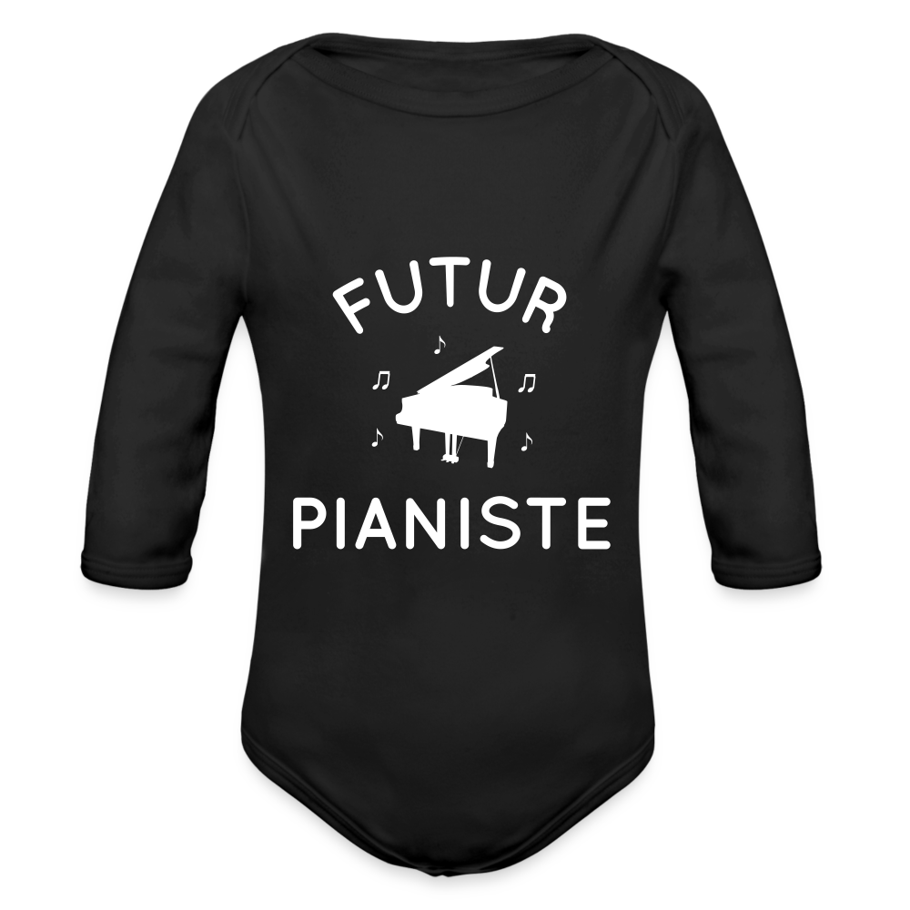 Body Bébé bio manches longues - Futur pianiste - noir