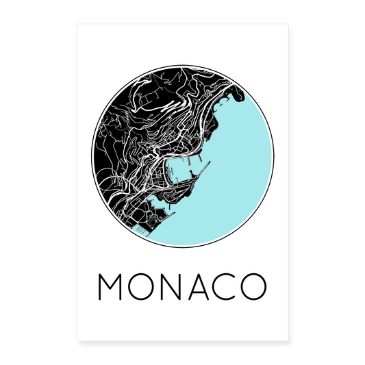 Poster Monaco - Plan Monaco - 60 x 90 cm - blanc