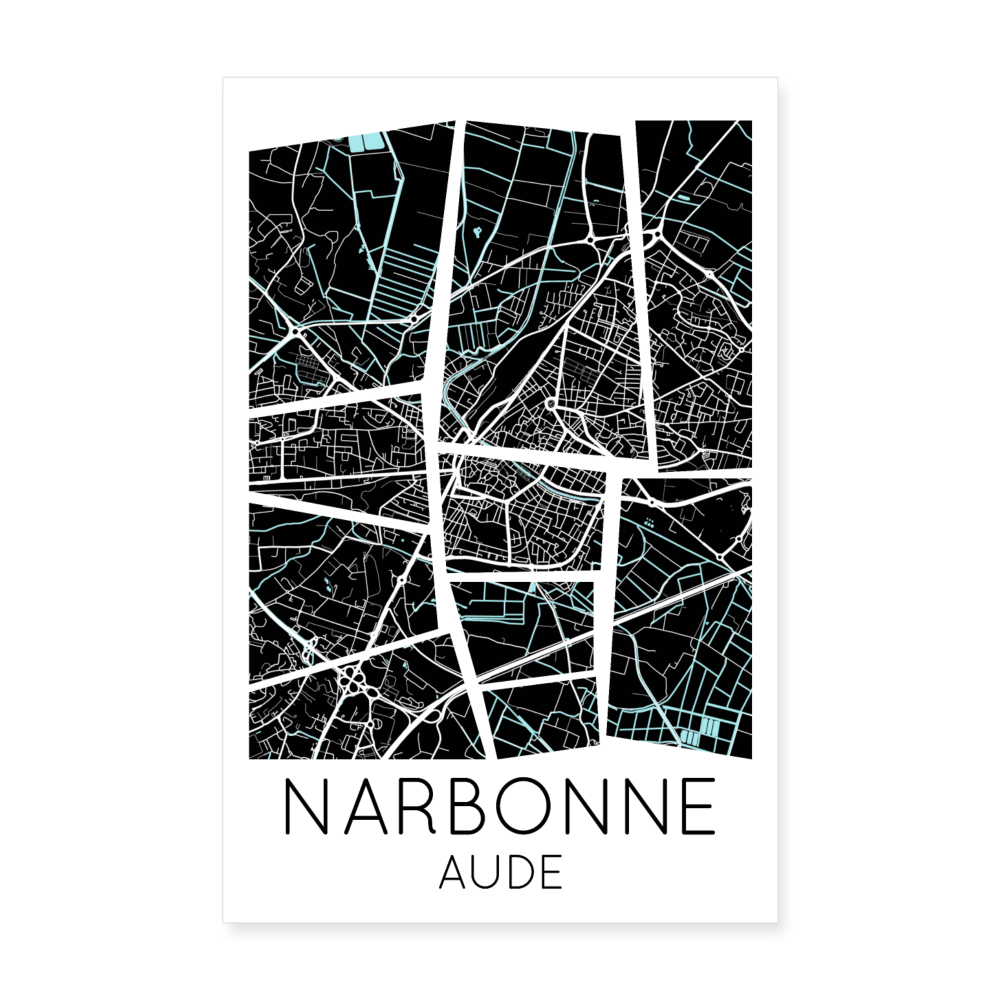 Poster Narbonne - Plan Narbonne - 20 x 30 cm - blanc