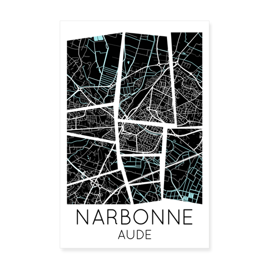 Poster Narbonne - Plan Narbonne - 20 x 30 cm - blanc