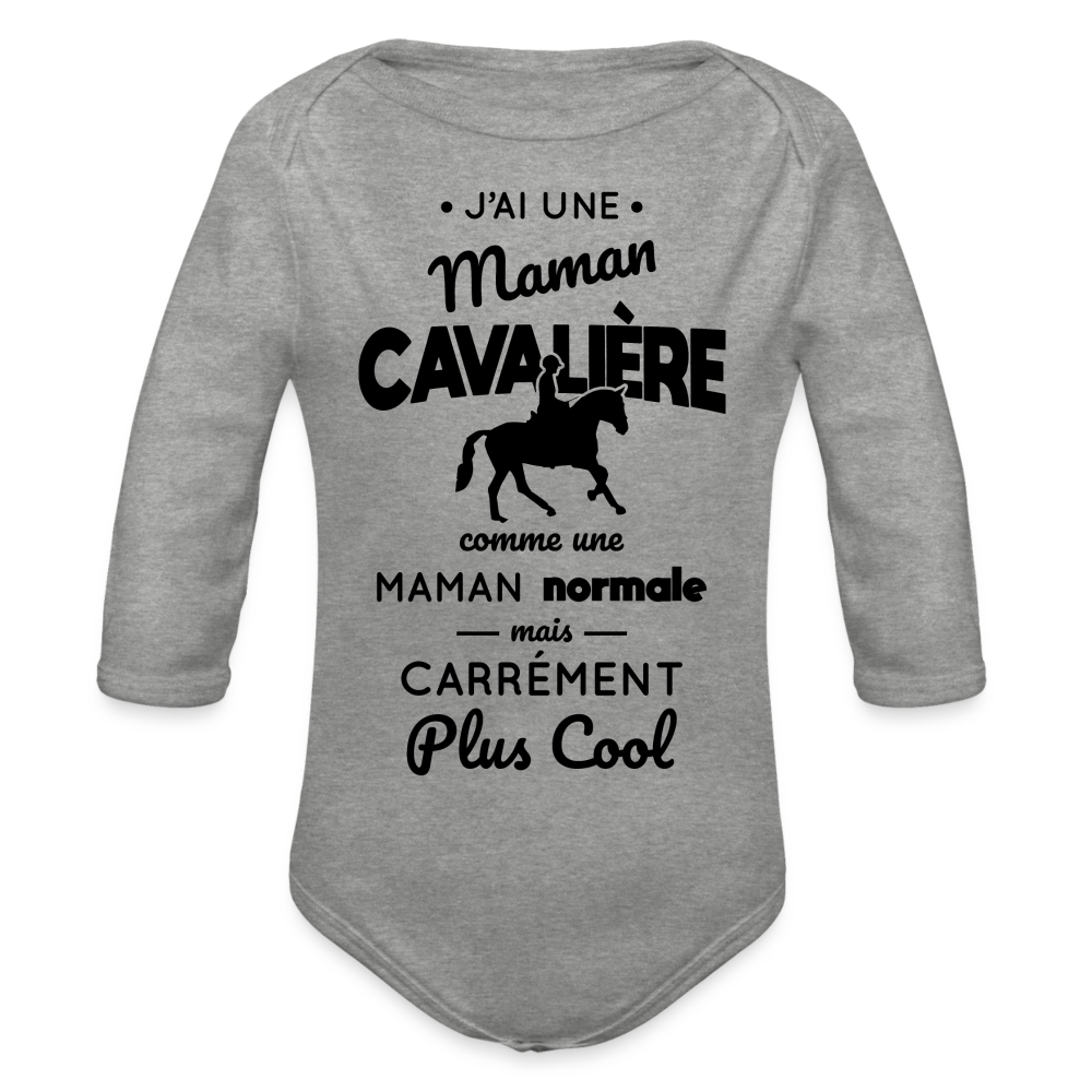 Body Bébé bio manches longues - J'ai une maman cavalière - gris chiné