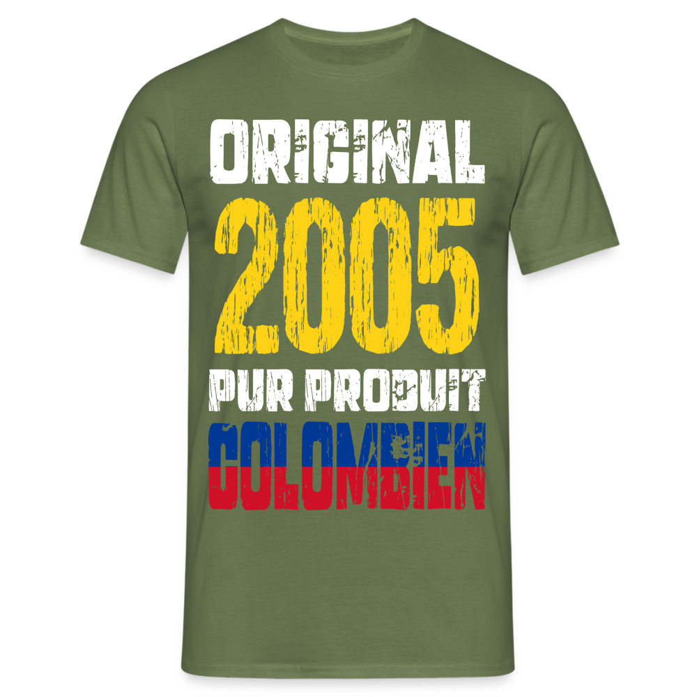 T-shirt Homme - Anniversaire 20 Ans - Original 2005 - Pur produit Colombien - vert militaire