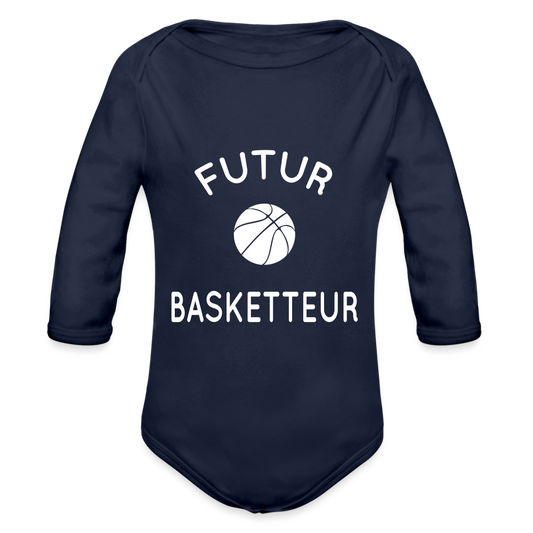 Body Bébé bio manches longues - Futur basketteur - marine foncé