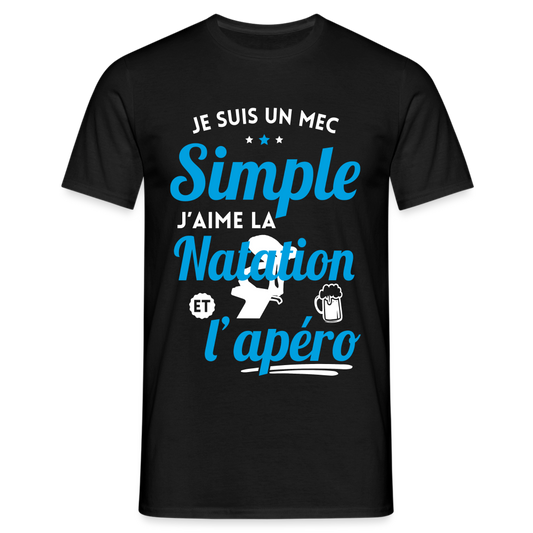 T-shirt Homme - J'aime la natation et l'apéro - noir