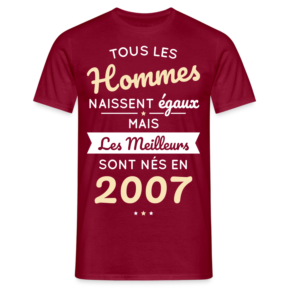 T-shirt Homme - Anniversaire 18 Ans - Les meilleurs sont nés en 2007 - rouge brique