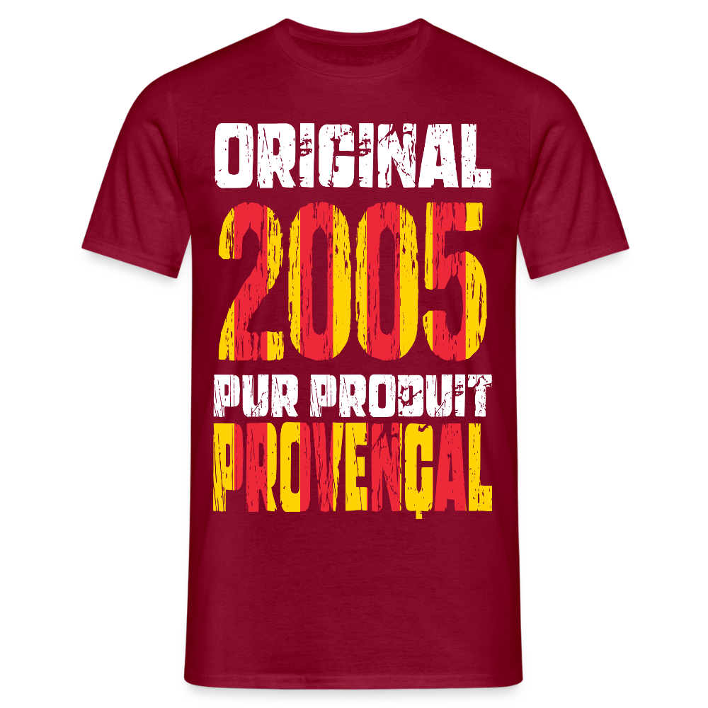 T-shirt Homme - Anniversaire 20 Ans - Original 2005 - Pur produit Provençal - rouge brique