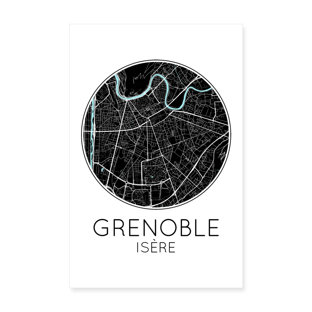 Poster Grenoble - Plan Grenoble - 20 x 30 cm - blanc