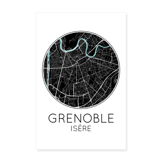 Poster Grenoble - Plan Grenoble - 20 x 30 cm - blanc