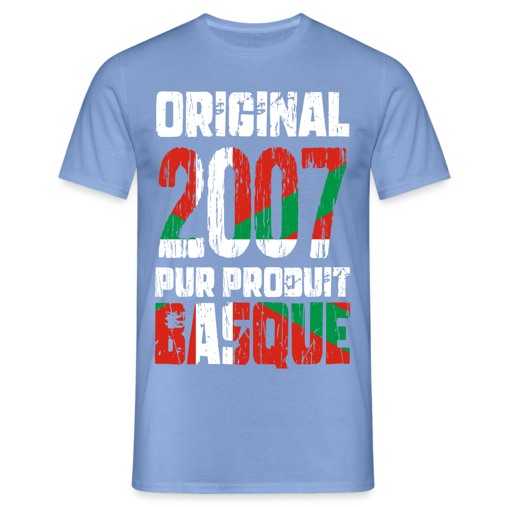 T-shirt Homme - Anniversaire 18 Ans - Original 2007 - Pur produit Basque - carolina blue