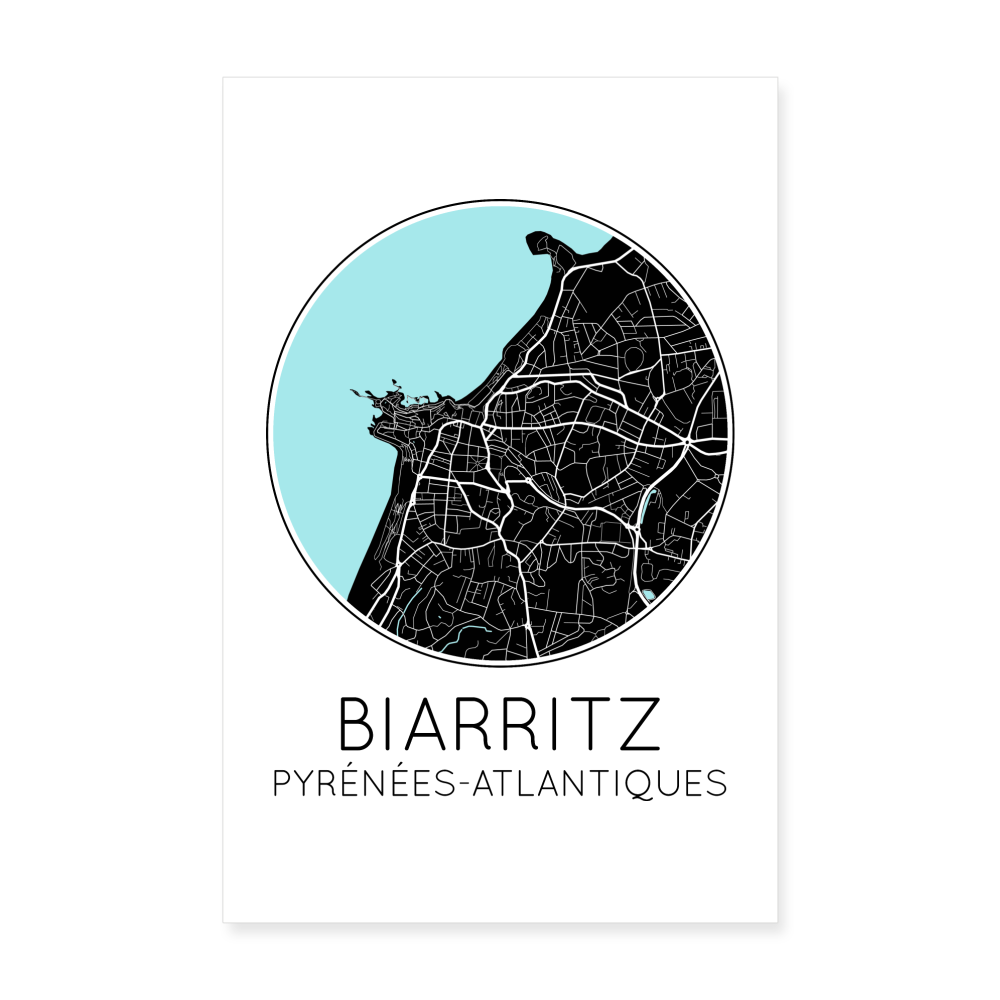 Poster Biarritz - Plan Biarritz - 20 x 30 cm - blanc