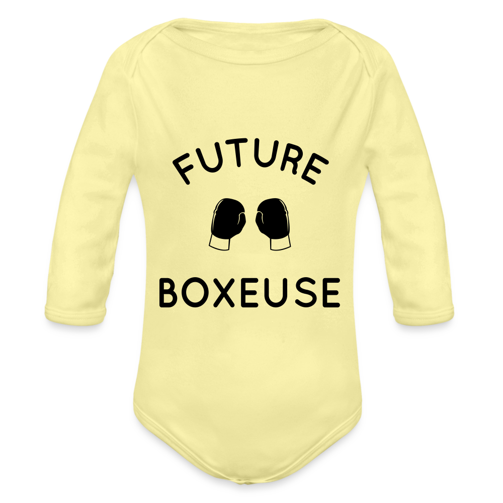 Body Bébé bio manches longues - Future boxeuse - jaune délavé