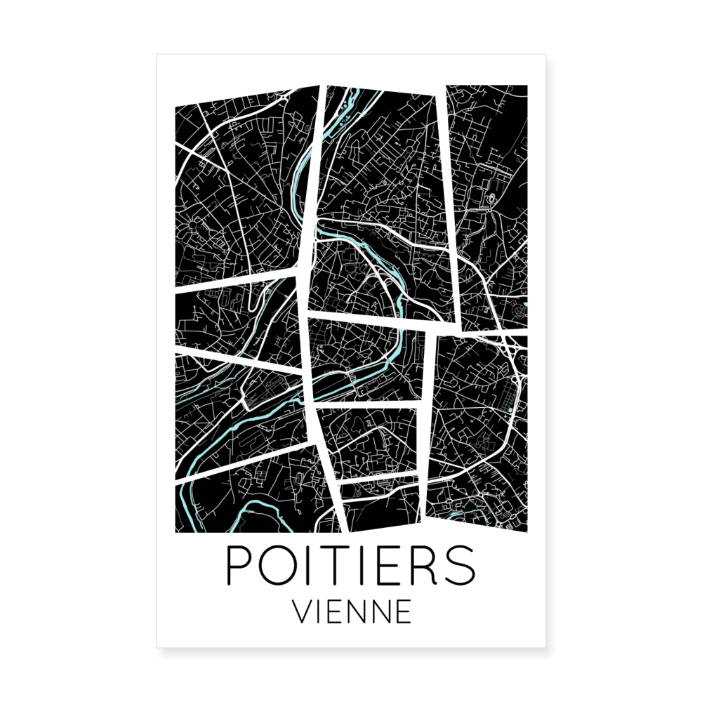 Poster Poitiers - Plan Poitiers - 20 x 30 cm - blanc