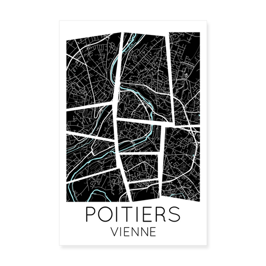 Poster Poitiers - Plan Poitiers - 20 x 30 cm - blanc