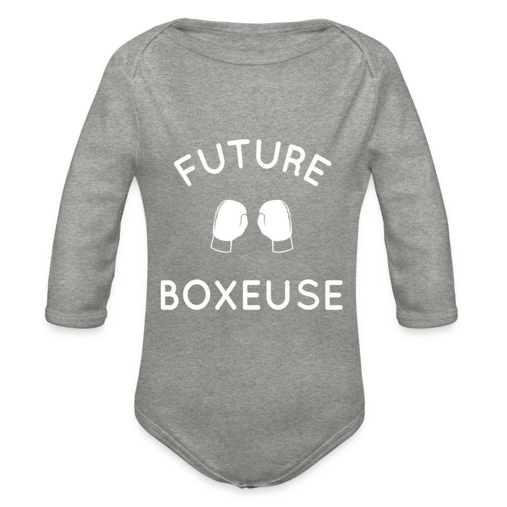 Body Bébé bio manches longues - Future boxeuse - gris chiné