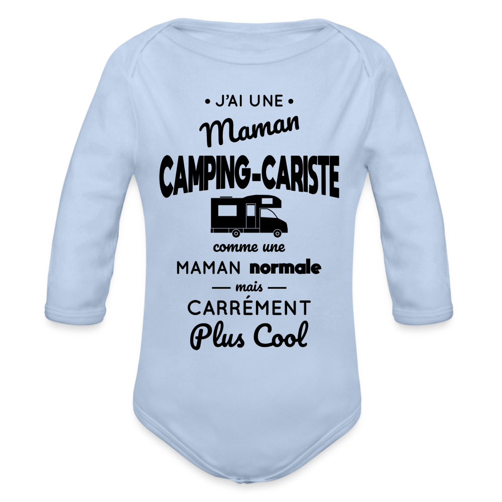 Body Bébé bio manches longues - J'ai une maman camping-cariste - ciel