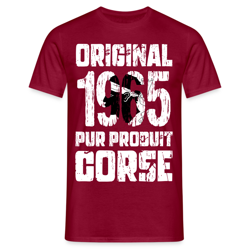 T-shirt Homme - Anniversaire 60 Ans - Original 1965 - Pur produit Corse - rouge brique