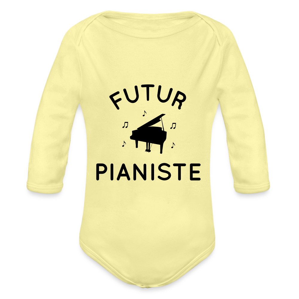 Body Bébé bio manches longues - Futur pianiste - jaune délavé