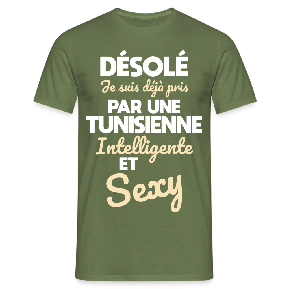 T-shirt Homme -  Je suis déjà pris par une Tunisienne intelligente et sexy - vert militaire