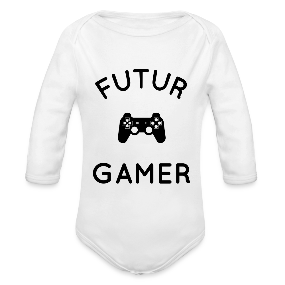 Body Bébé bio manches longues - Futur gamer - blanc