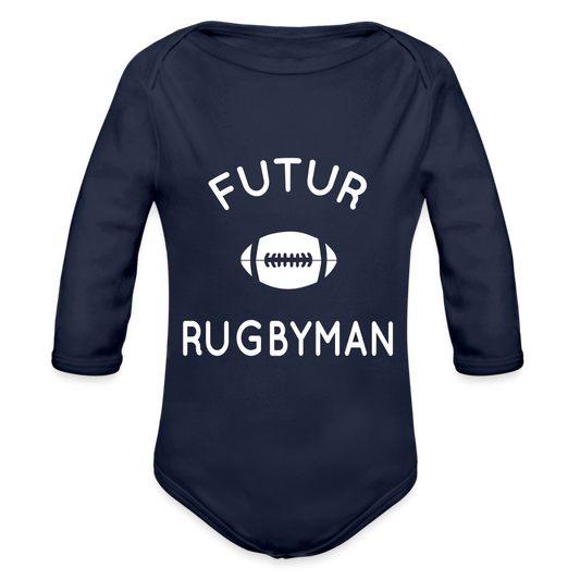 Body Bébé bio manches longues - Futur rugbyman - marine foncé