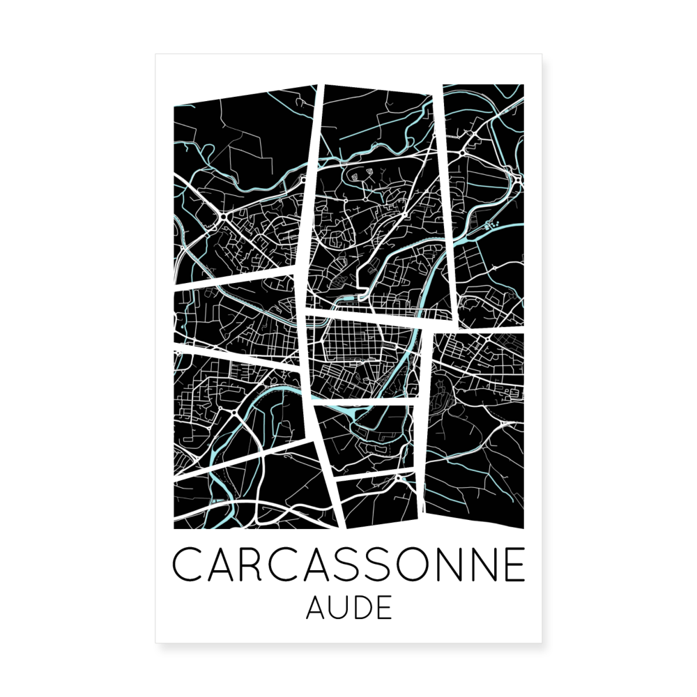 Poster Carcassonne - Plan Carcassonne - 20 x 30 cm - blanc