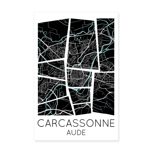 Poster Carcassonne - Plan Carcassonne - 20 x 30 cm - blanc