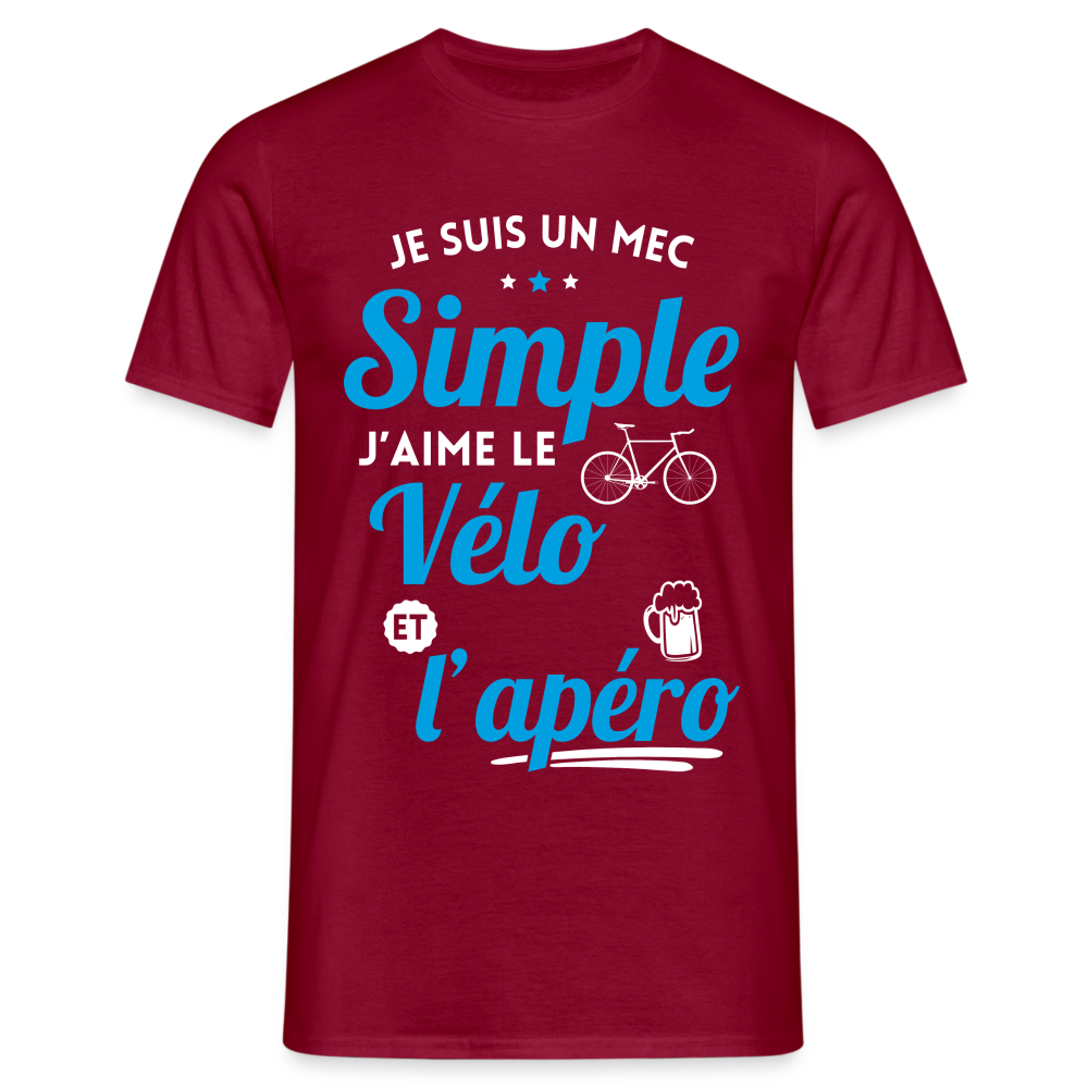 T-shirt Homme -  J'aime le vélo et l'apéro - rouge brique