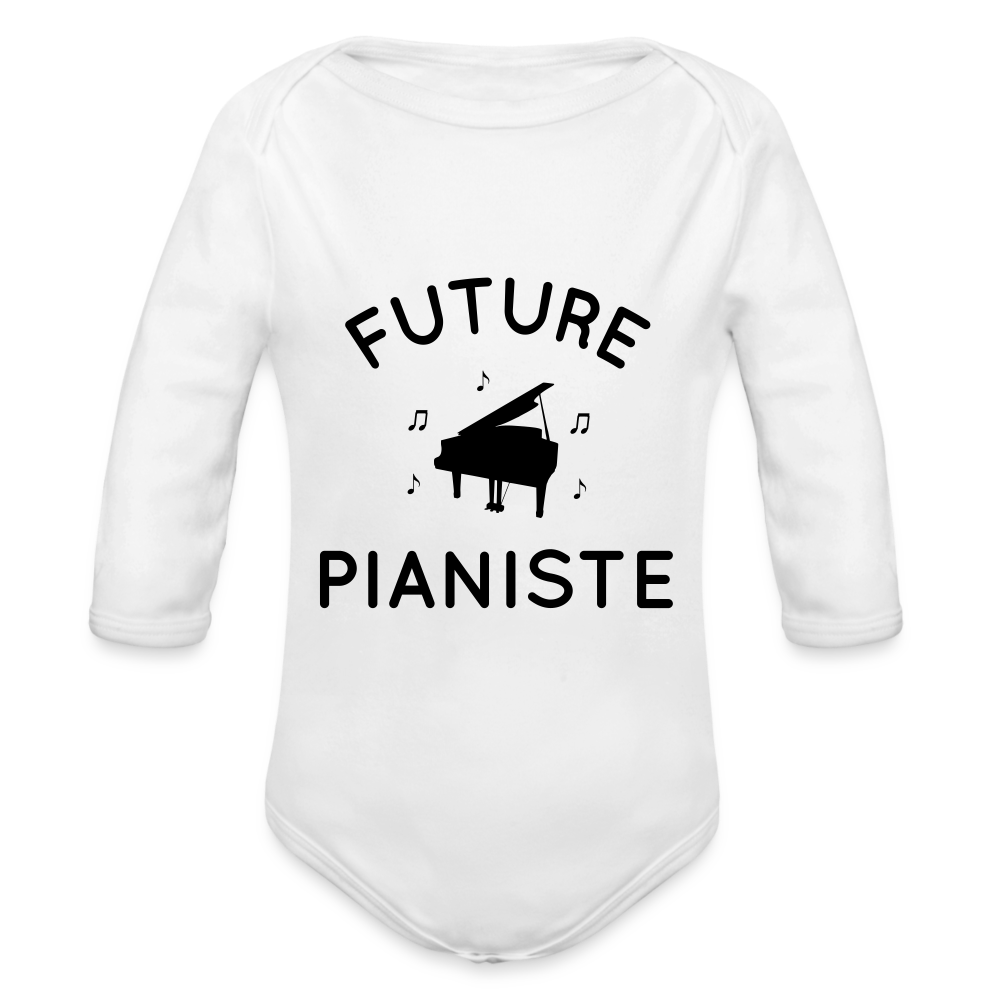 Body Bébé bio manches longues - Future pianiste - blanc