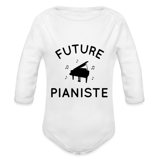 Body Bébé bio manches longues - Future pianiste - blanc