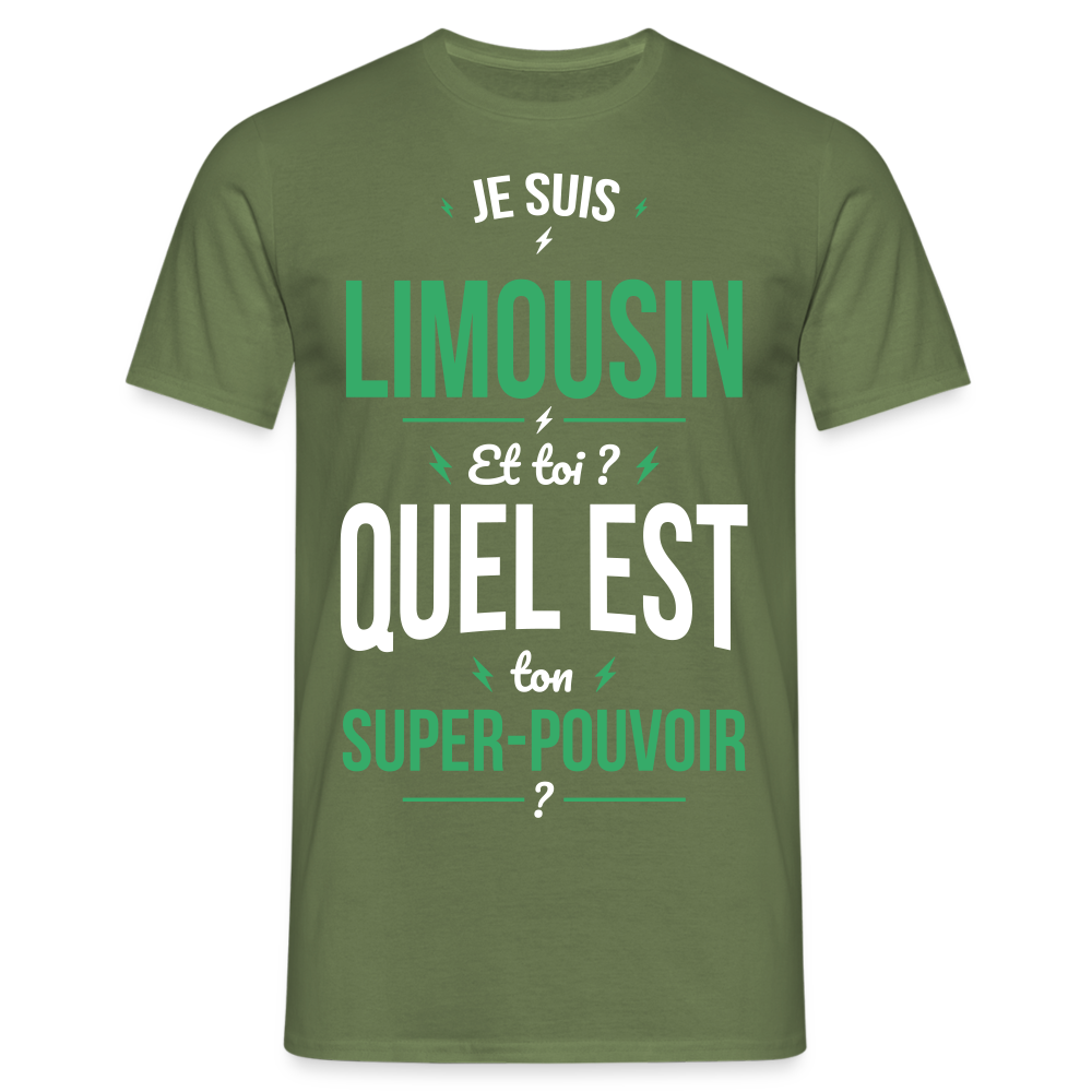 T-shirt Homme - Je suis Limousin - Super-pouvoir - vert militaire