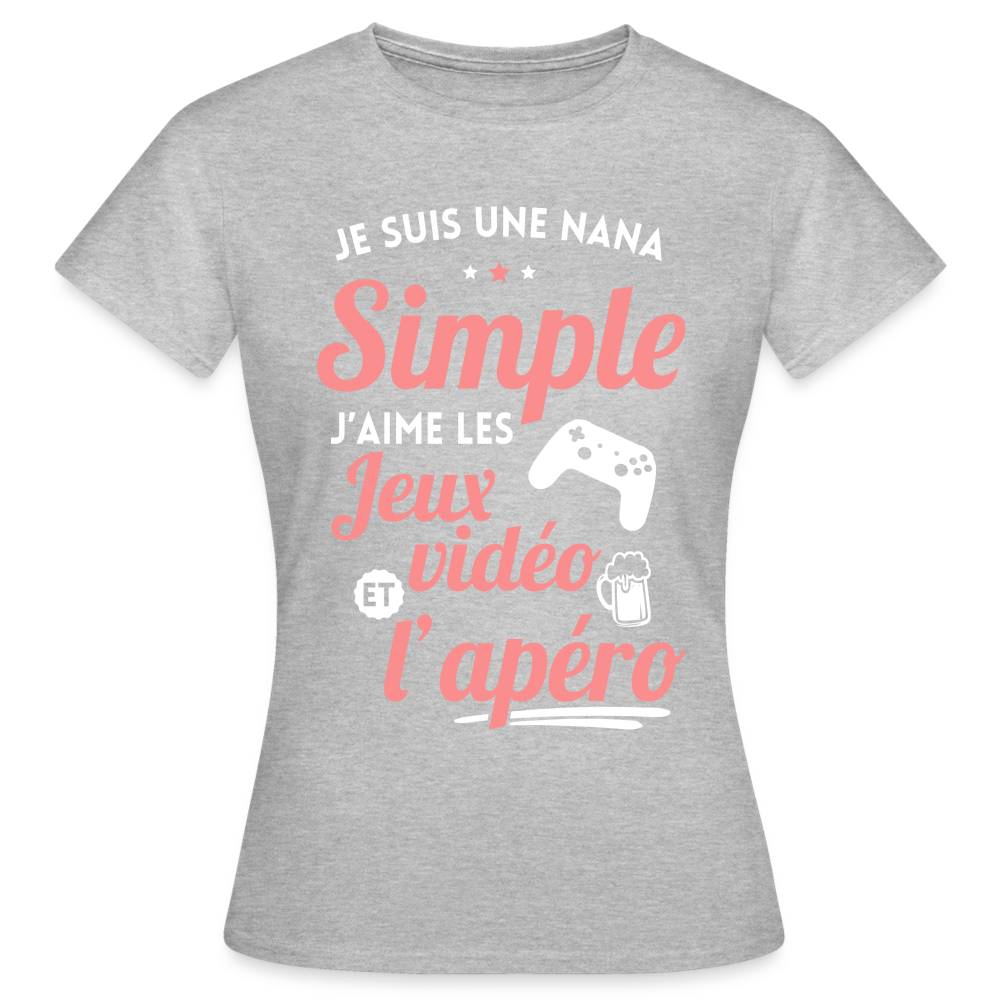 T-shirt Femme - J'aime les jeux vidéo et l'apéro - gris chiné