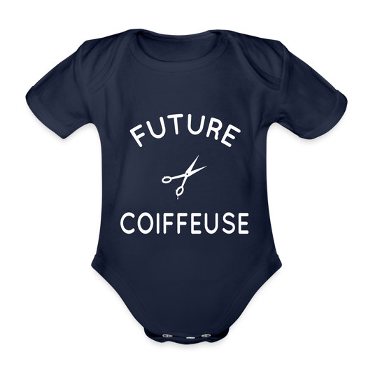 Body Bébé bio manches courtes - Future coiffeuse - marine foncé