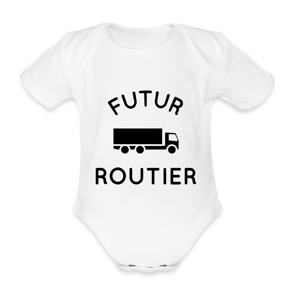 Body Bébé bio manches courtes - Futur routier - blanc