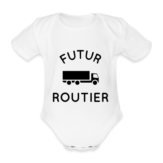 Body Bébé bio manches courtes - Futur routier - blanc