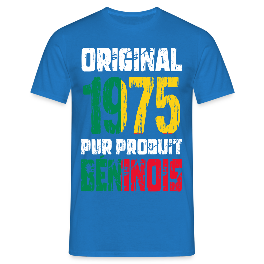 T-shirt Homme - Anniversaire 50 Ans - Original 1975 - Pur produit Béninois - bleu royal