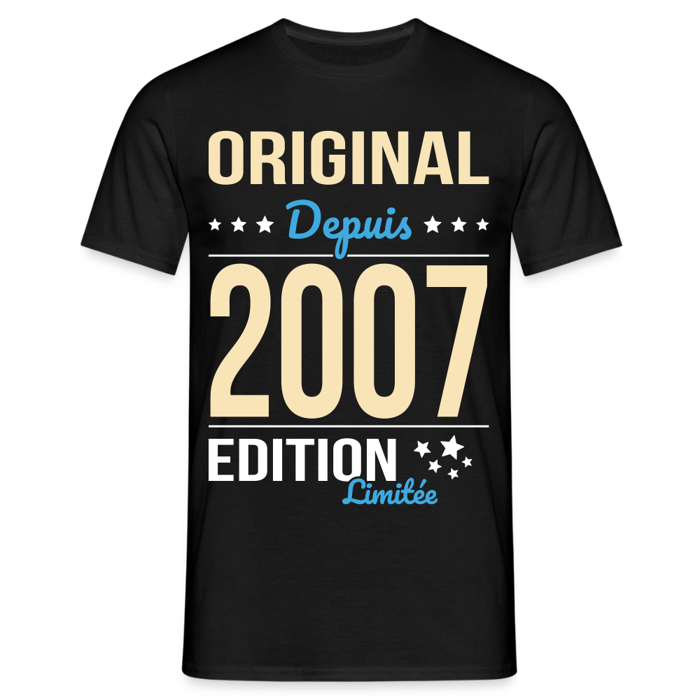 T-shirt Homme - Anniversaire 18 Ans - Original depuis 2007 - noir