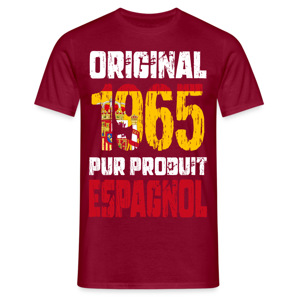 T-shirt Homme - Anniversaire 60 Ans - Original 1965 - Pur produit Espagnol - rouge brique