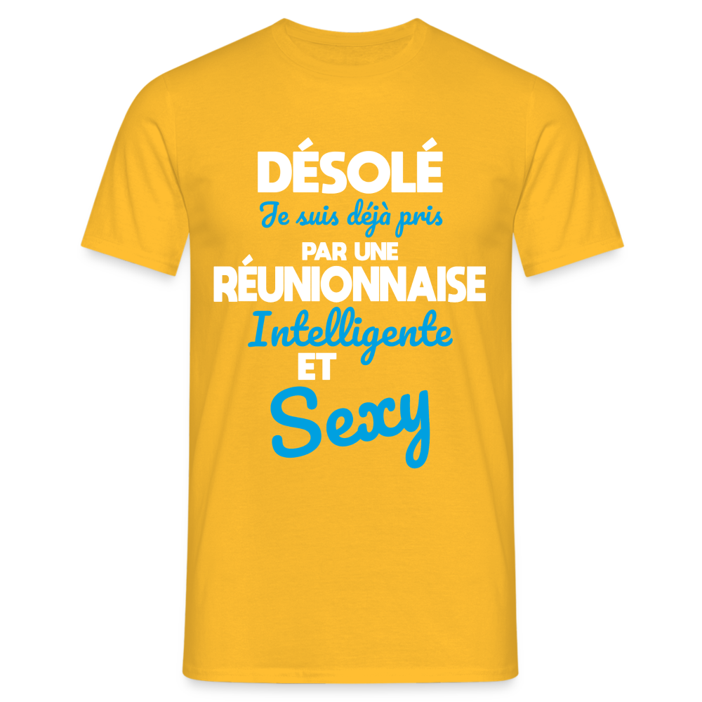 T-shirt Homme -  Je suis déjà pris par une Réunionnaise intelligente et sexy - jaune