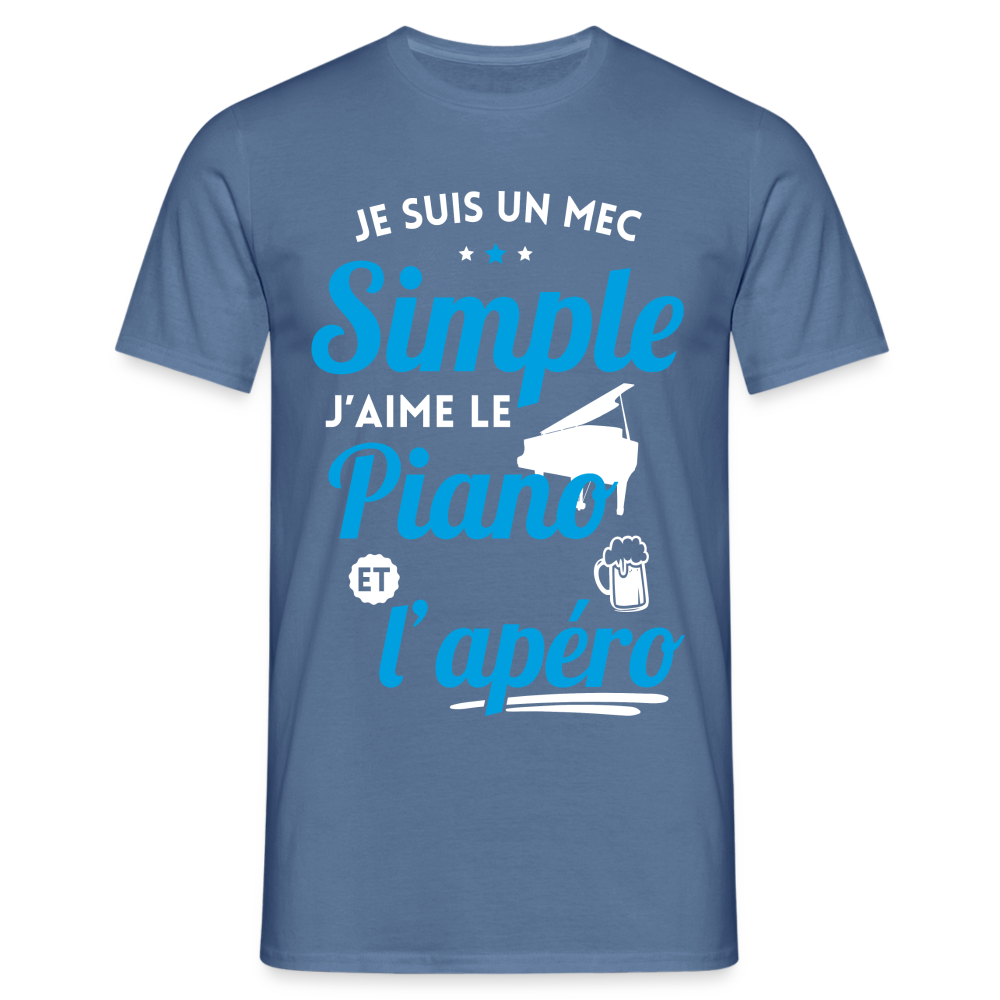 T-shirt Homme - J'aime le piano et l'apéro - bleu pigeon 