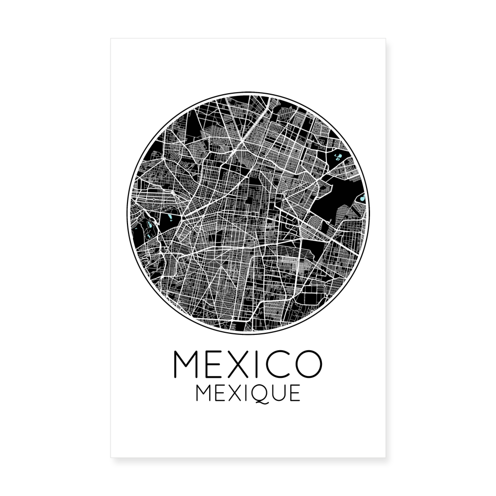 Poster Mexico - Plan Mexico - 20 x 30 cm - blanc