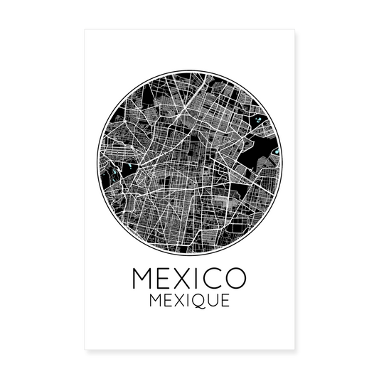 Poster Mexico - Plan Mexico - 20 x 30 cm - blanc