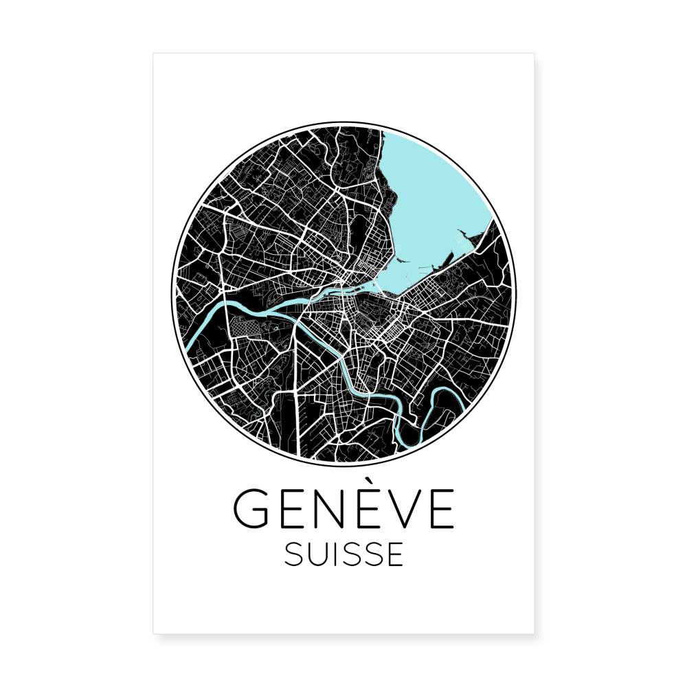 Poster Genève - Plan Genève - 20 x 30 cm - blanc