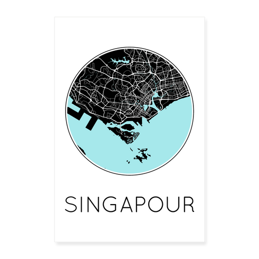 Poster Singapour - Plan Singapour - 60 x 90 cm - blanc