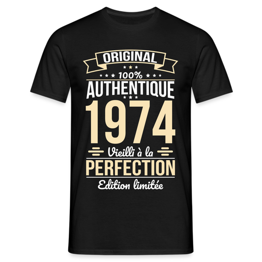 T-shirt Homme - Anniversaire 51 Ans - Original 1974 - noir